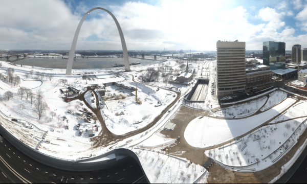 Panorama of CityArchRiver project construction on Wednesday, Jan. 20, 2016. Private and public funds are already transforming the Gateway Arch grounds and riverfront to be more connected, accessible, sustainable and vibrant.