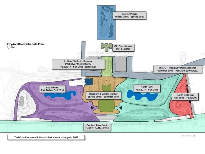 Map of CityArchRiver project component timelines.